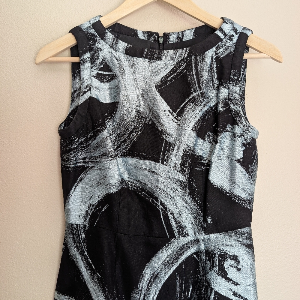 Carlisle Brocade Sheath Dress Metallic Shimmer Brush Stroke Print Size 0 w Belt - Picture 2 of 7